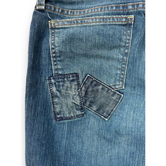 Gap Ultra Low Flare Leg Patch Jeans Medium Wash Bootcut Hippie Boho - Picture 4 of 7